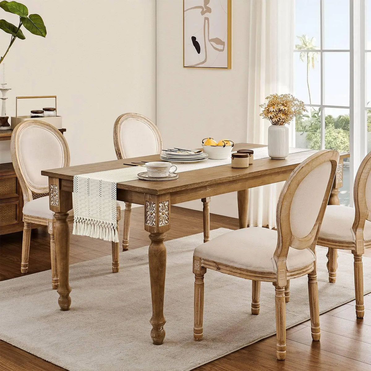 Boho ivory macramé table runner farmhouse style - vue 5 sur 7