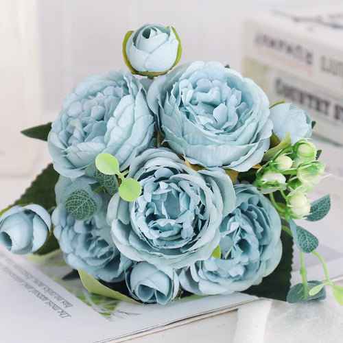 Artificial silk peony and hydrangea bouquet for wedding and home decoration - vue 40 sur 40