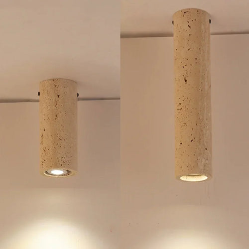 Cylindrical light yellow travertine surface mount ceiling light - vue 4 sur 8