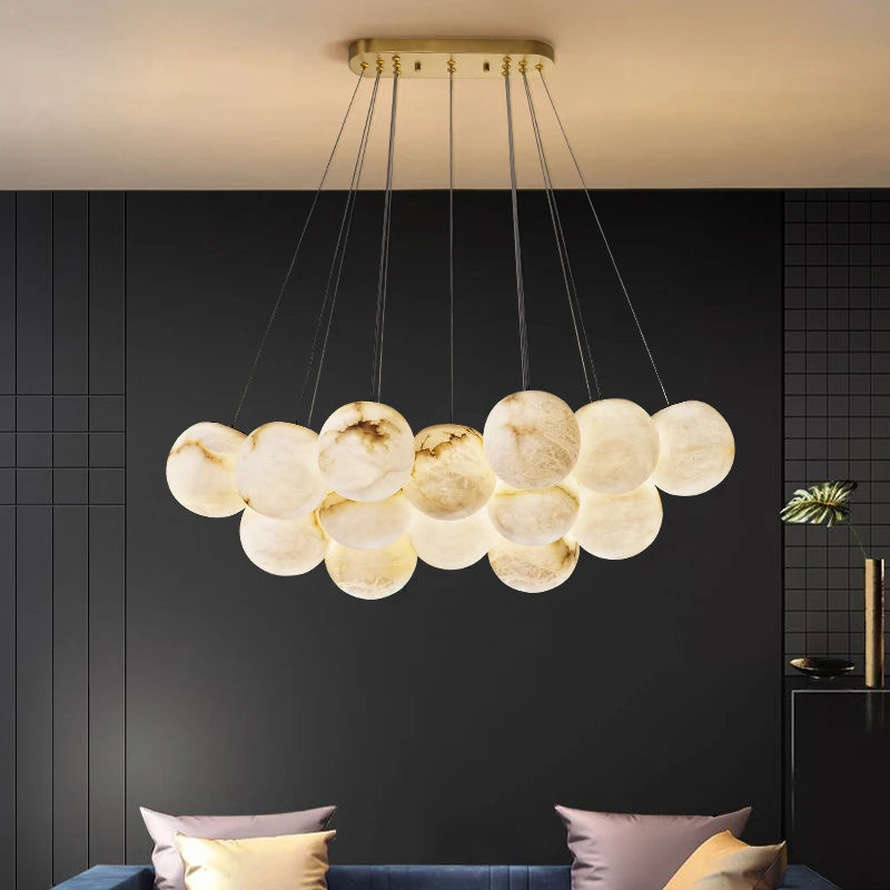 Modern gold and black marble bubble chandelier for interiors