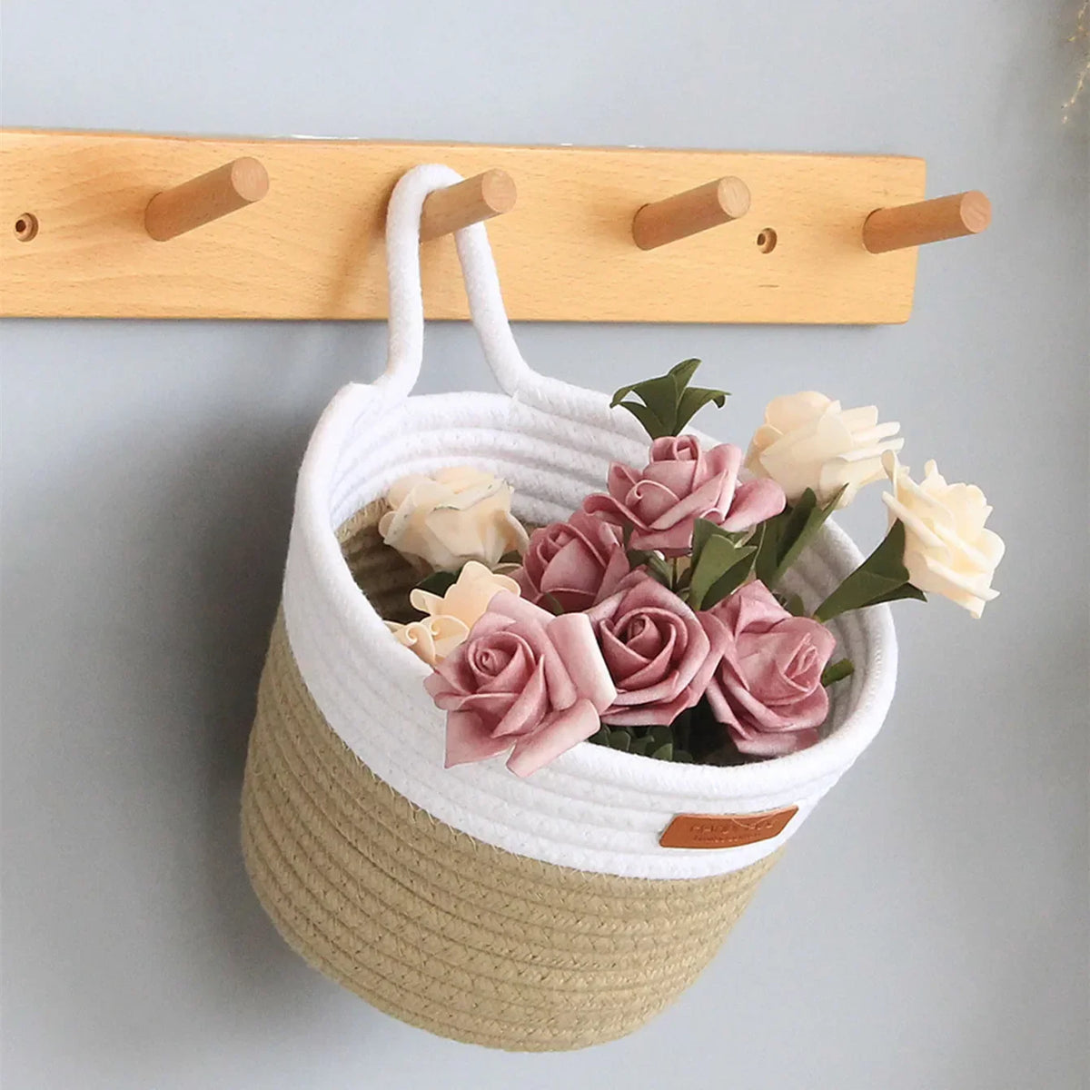 modern woven rope basket for hanging storage - vue 3 sur 8