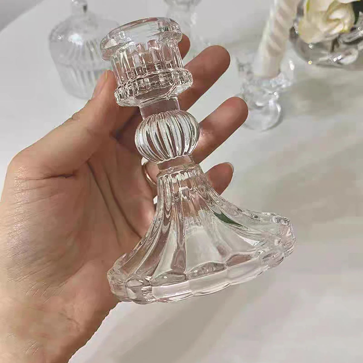 Transparent glass candle holder for dinner, wedding and photography