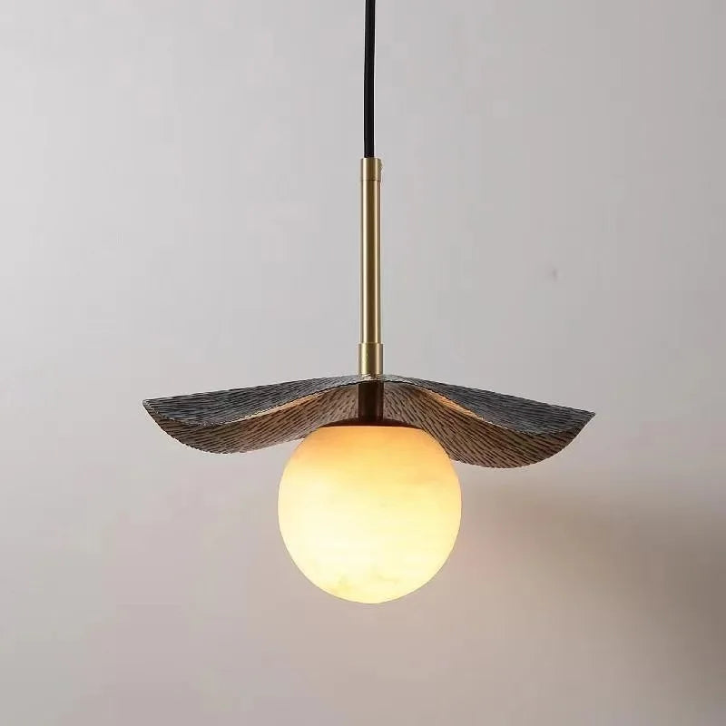 Copper chandelier with natural marble sphere