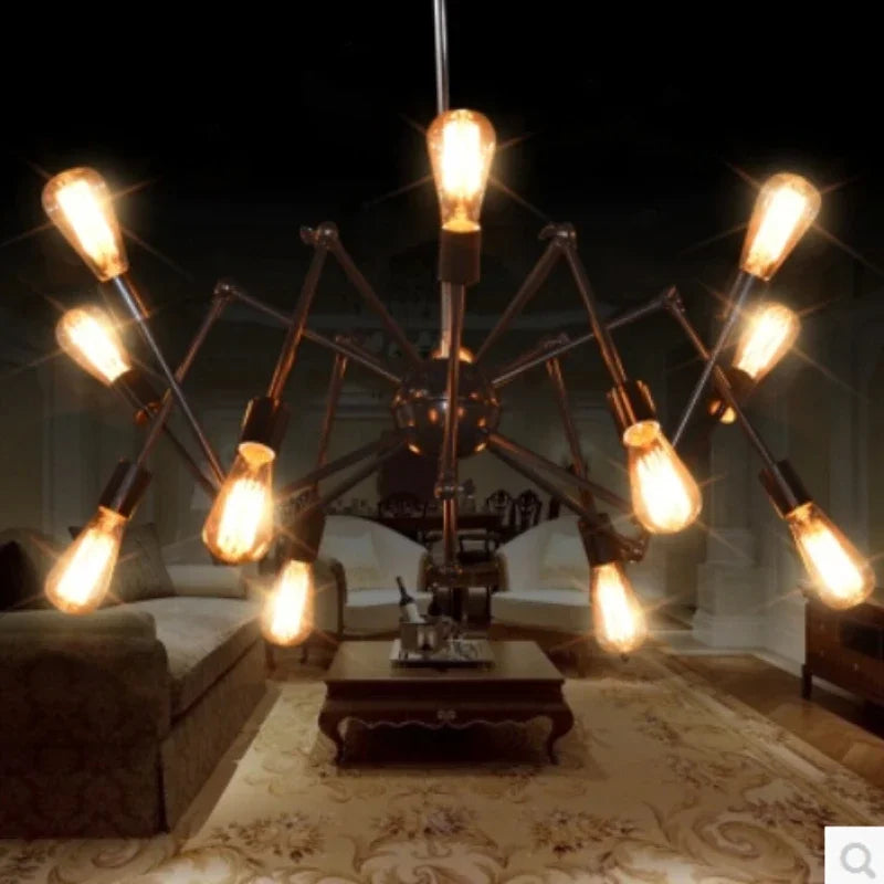 Adjustable industrial spider retro pendant light in iron