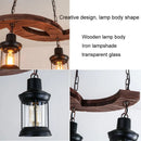 Retro industrial 4-head wood and iron chandelier for café, bar or loft