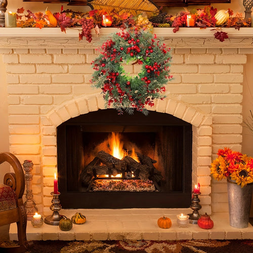 Artificial Christmas wreath with decorative red berries - vue 7 sur 6