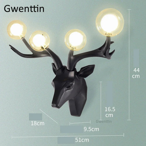 Modern resin LED deer antler wall light - vue 9 sur 9