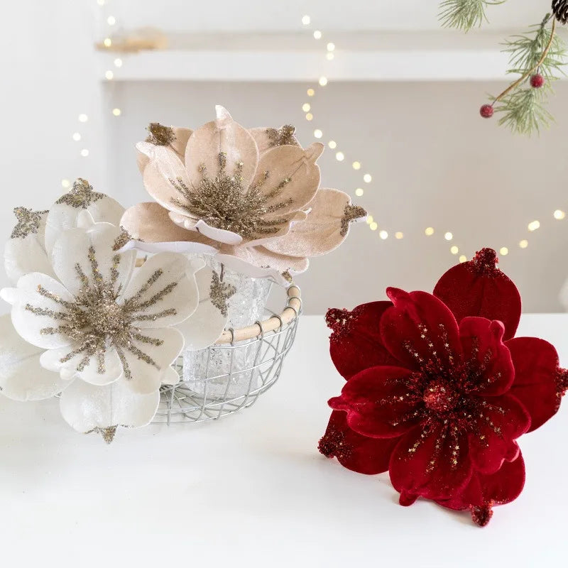Artificial glitter Christmas flower for tree decorations 1 piece - vue 3 sur 12