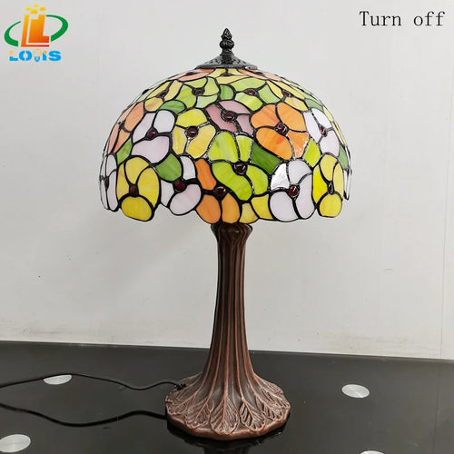 Tiffany style table lamp with decorative coloured glass flower - vue 6 sur 6
