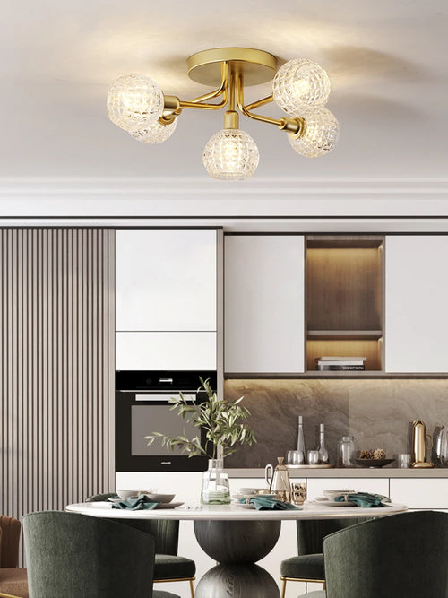 Modern glass ceiling light with round gold wave shade - vue 4 sur 8