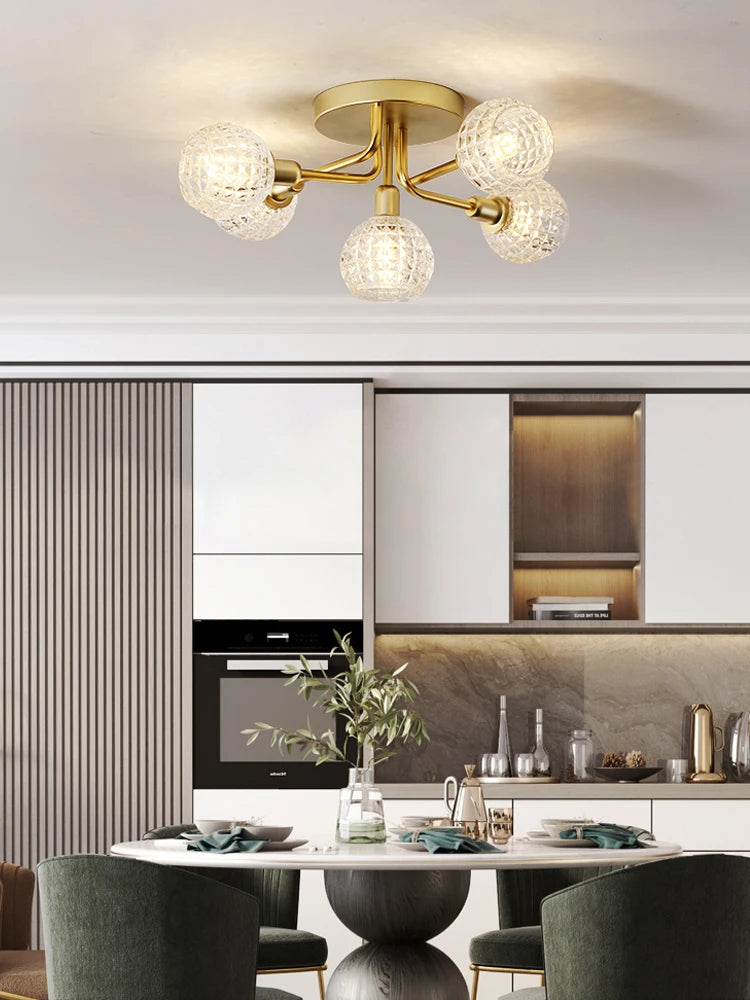 Modern glass ceiling light with round gold wave shade - vue 3 sur 8
