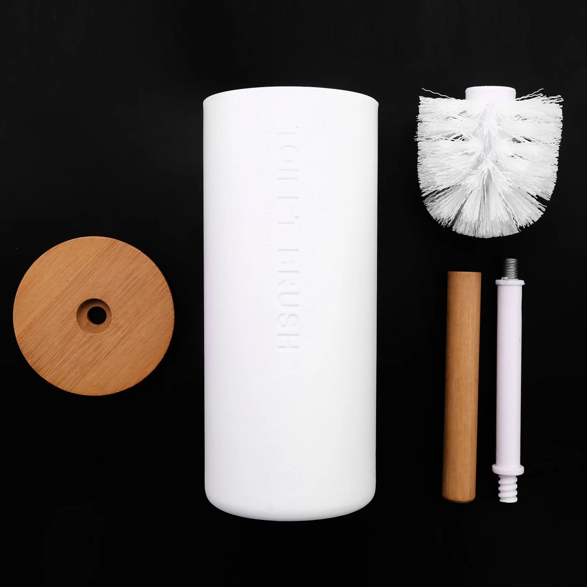 bamboo toilet brush set with holder toilet accessories - vue 3 sur 6