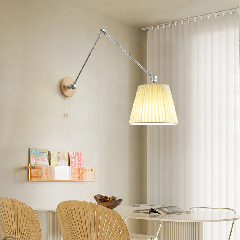 Nordic Shiftable Rocker Arm Wall Lamps Fabric Lampshade Dining Table Wall Light for Bedside Study Reading Lighting ON/OFF Switch - vue 3 sur 14