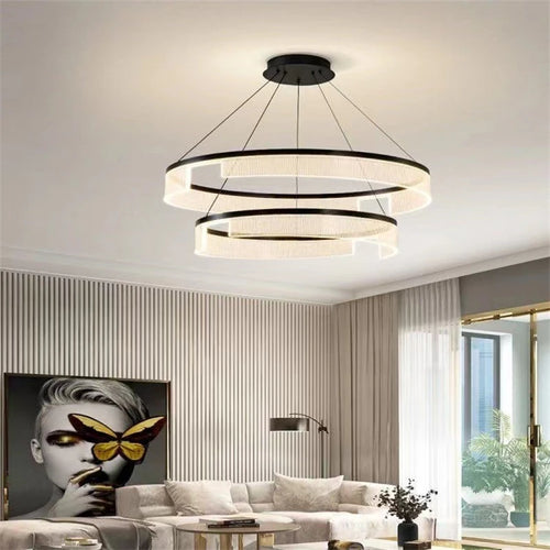 Circular LED chandelier in aluminium and acrylic for decorative interiors - vue 3 sur 24