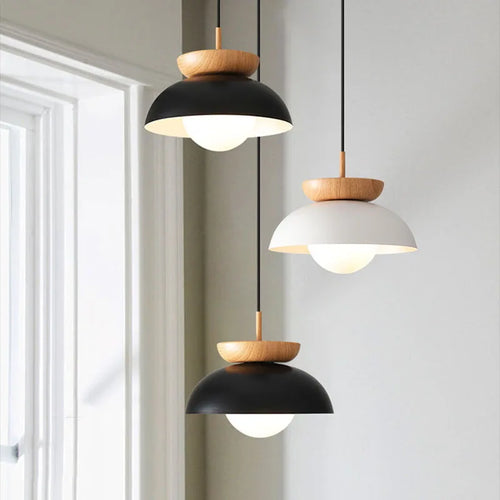 American style metal and wood pendant light for restaurant - vue 2 sur 7