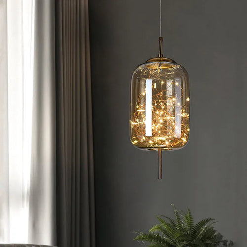 Nordic red mesh bedside pendant light for girls - vue 4 sur 12