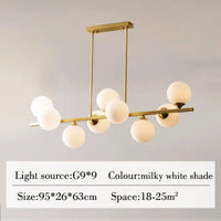 Suspended copper chandelier with glass globe for interior decoration