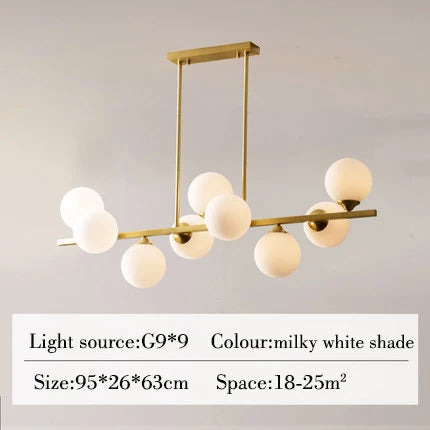 Suspended copper chandelier with glass globe for interior decoration