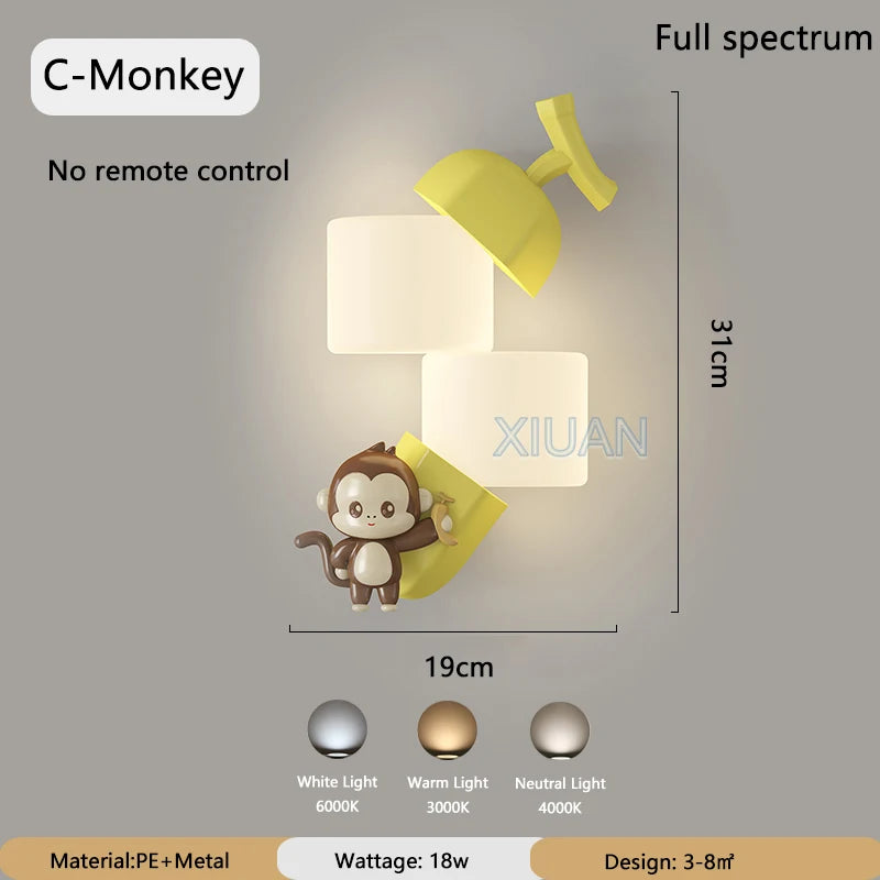 Decorative animal wall light for children's bedroom