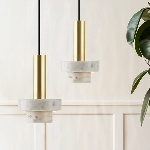 Nordic marble pendant light with modern LED lighting - vue 2 sur 9