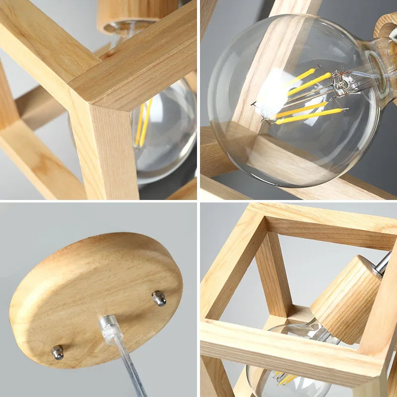 Modern solid wood pendant light for indoor lighting - vue 4 sur 7