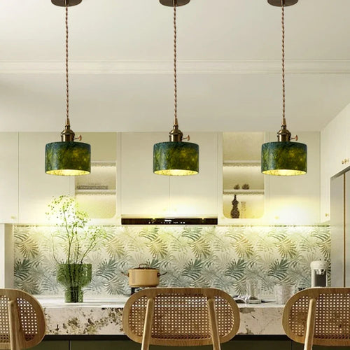 Natural jade pendant light French retro style for elegant interiors - vue 6 sur 7