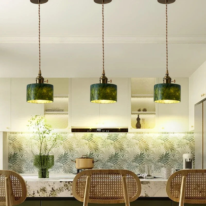 Natural jade pendant light French retro style for elegant interiors - vue 5 sur 7