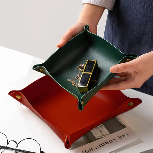 Multifunctional leather storage tray for various items