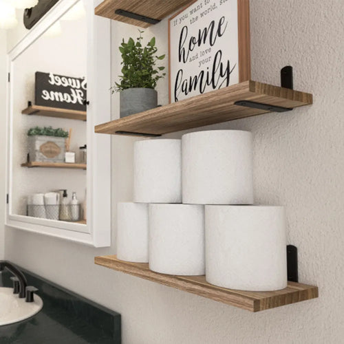 Set of 4 rustic wooden floating wall shelves for decorative storage - vue 3 sur 7
