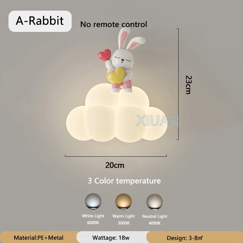 Creative children's LED wall lights in bear, angel and rabbit shapes