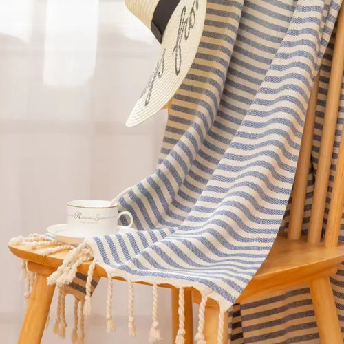 Large striped Turkish beach towel with fringes, absorbent - vue 7 sur 7