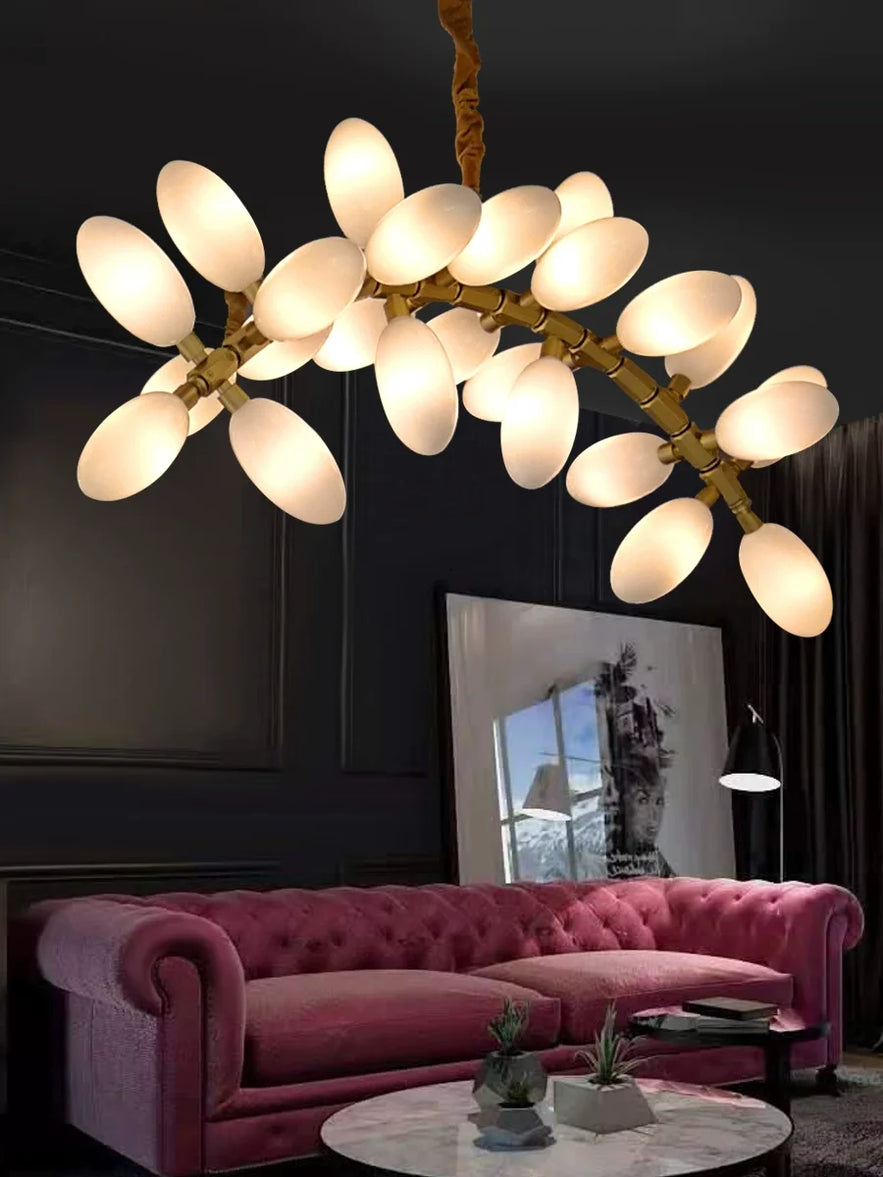 Modern Luxury White Glass Grape Shaped Duplex Villa Chandelier, Living Room, Dining Room, Hotel Circular Decorative Chandelier
