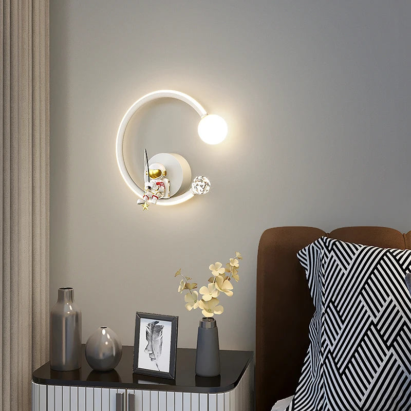 Nordic minimalist moon planet astronaut wall light
