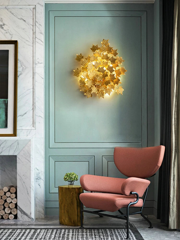 Modern golden maple leaf wall light