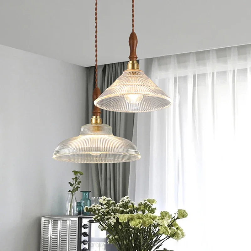 Modern copper and wood pendant light for decorative interiors
