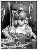 Poster women drinking wine eating spaghetti wall decoration