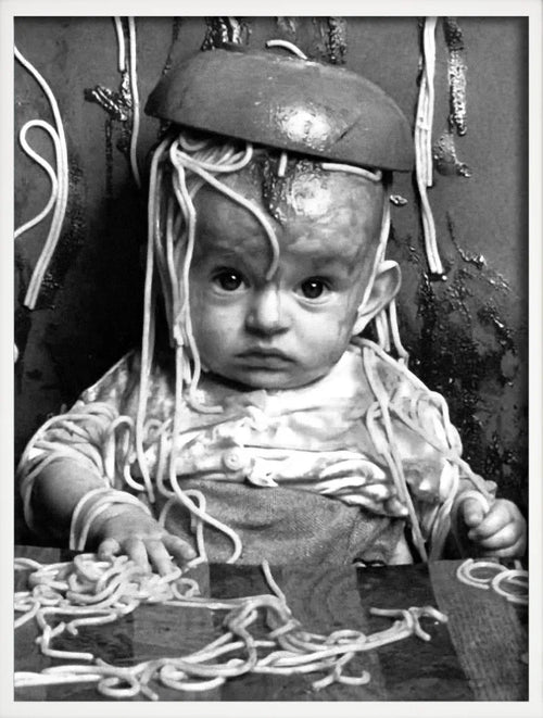 Poster women drinking wine eating spaghetti wall decoration