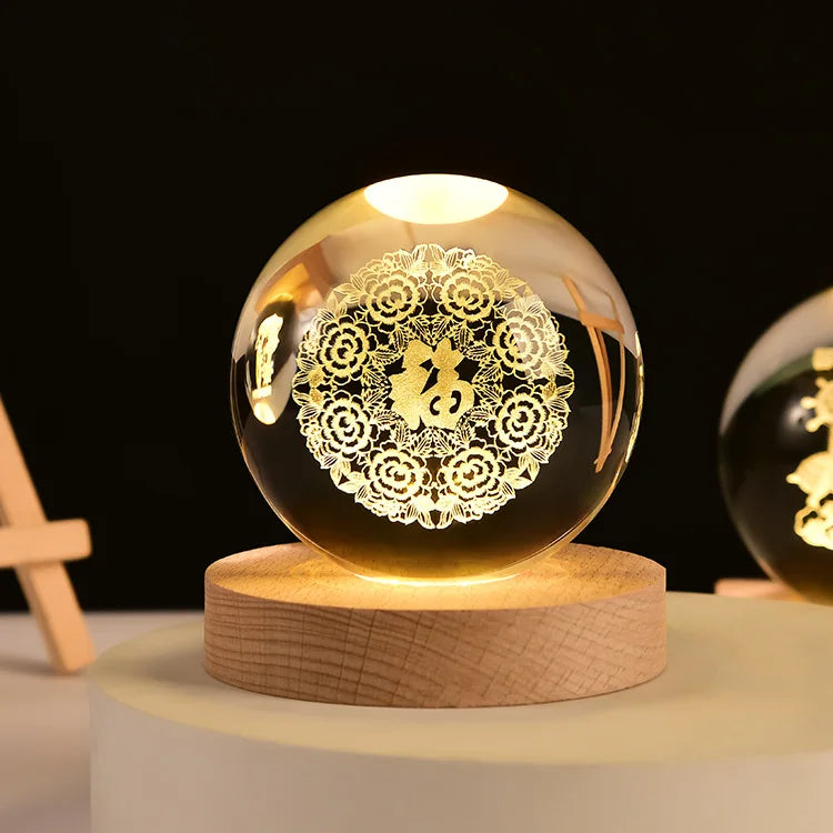 3D crystal ball solar system engraved decorative gift