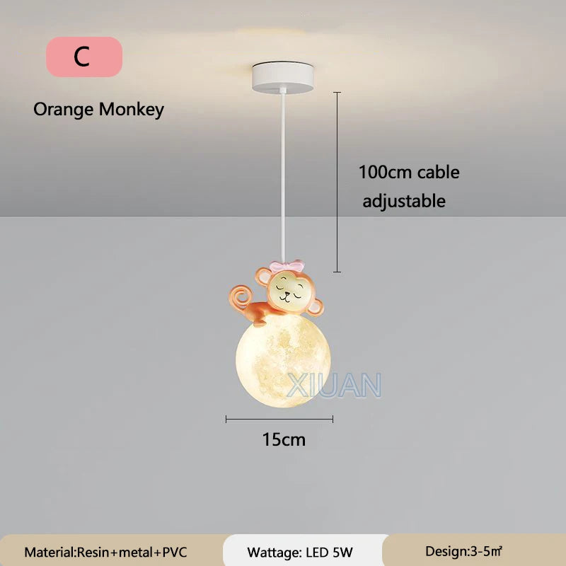 Children's animal resin pendant light