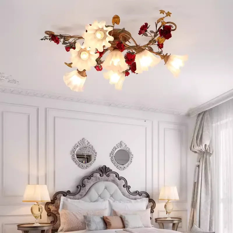 Romantic retro LED chandelier with flowers for warm lighting