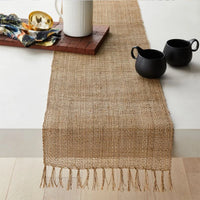 Rustic jute table runner with braided tassels