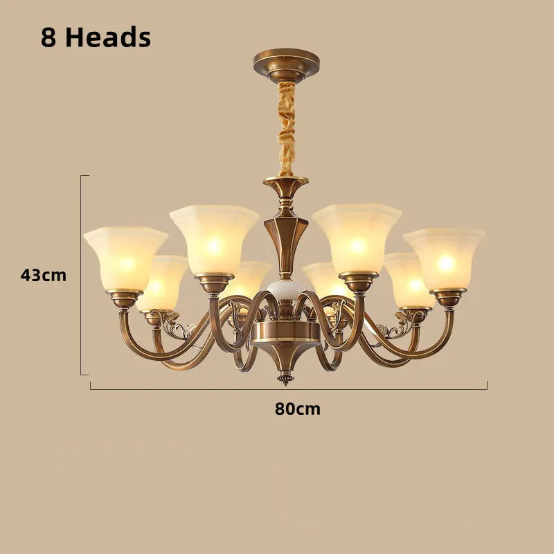 Vintage copper chandelier with frosted glass lampshade - vue 15 sur 20