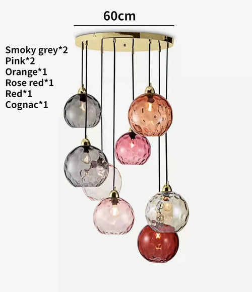 Nordic coloured glass globe pendant light water grain modern restaurant kitchen bedside lamp - vue 30 sur 29