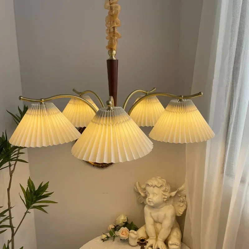 Nordic retro pendant light with pleated fabric shade decorative lamp - vue 3 sur 11