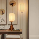 Vintage style wooden and copper floor lamp for hotel and restaurant