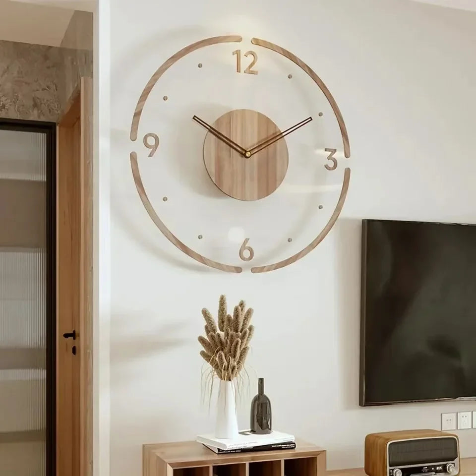 luxury wooden wall watch modern design silent quartz creative - vue 2 sur 11