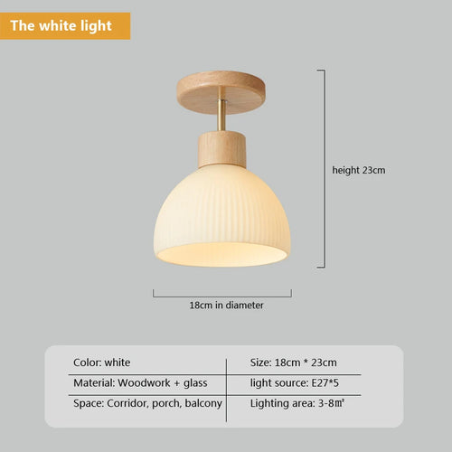 Simple wood chandelier with glass lampshade