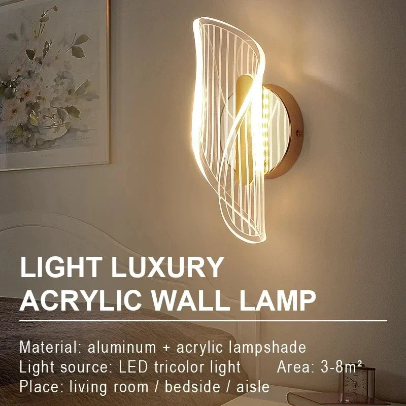 Modern luxury creative acrylic LED wall light gold or black for hallway, bedroom, bedside, corridor, home decor - vue 6 sur 11