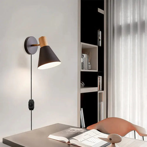 Adjustable industrial LED wall light with plug and switch