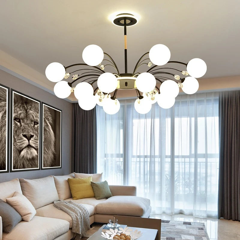 Modern glass chandelier with sparkling crystals for elegant lighting - vue 3 sur 16